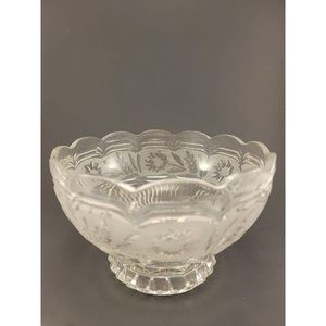 Vintage Antique Glass Fruit Bowl Brilliant Flower Etching